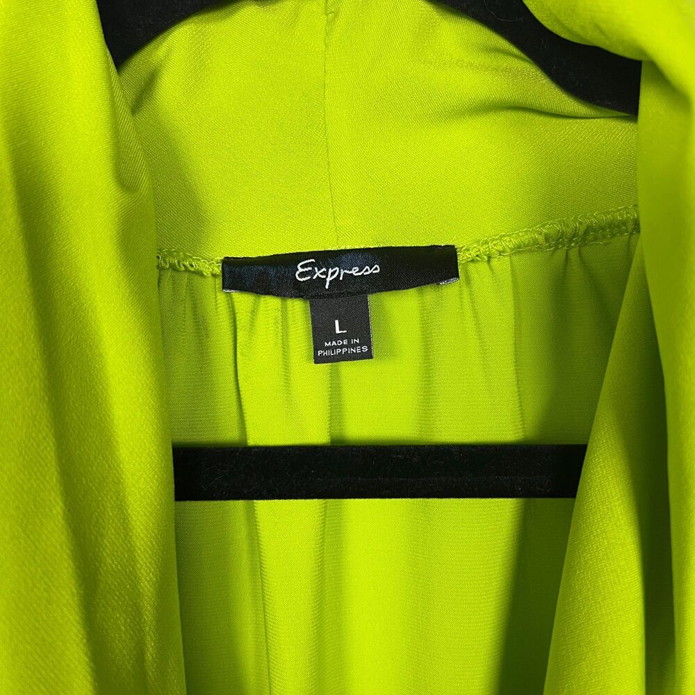 Y2K Express Lime Green Draped Sleeveless Cowl Neck Mini Dress Going Out Size L - Picture 4 of 11